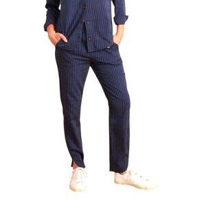 Marine Layer Allison Pants Navy‎ Blue Black Stripe Split Hem Indie Boho Beachy M